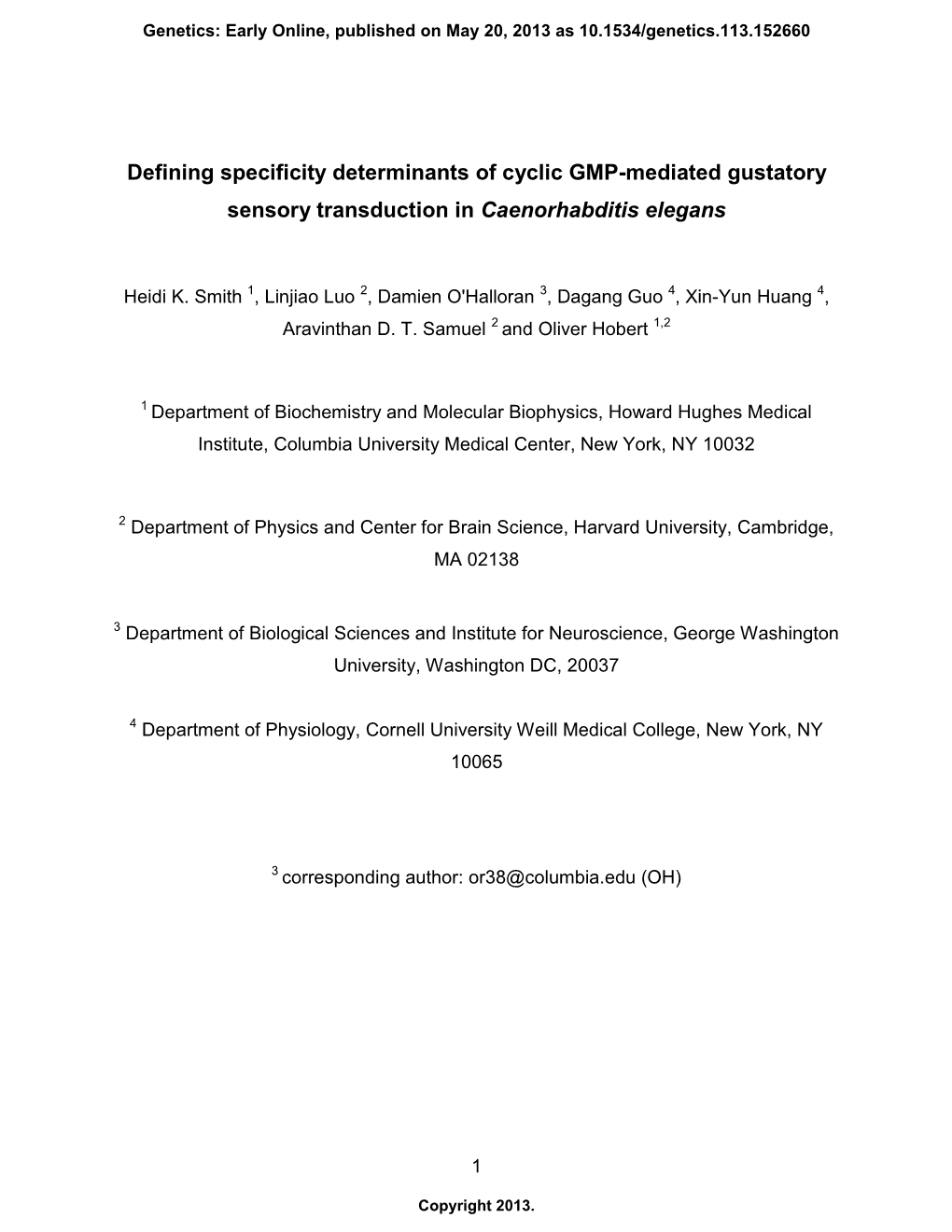 Defining Specificity Determinants of Cyclic GMP-Mediated Gustatory Sensory Transduction in Caenorhabditis Elegans