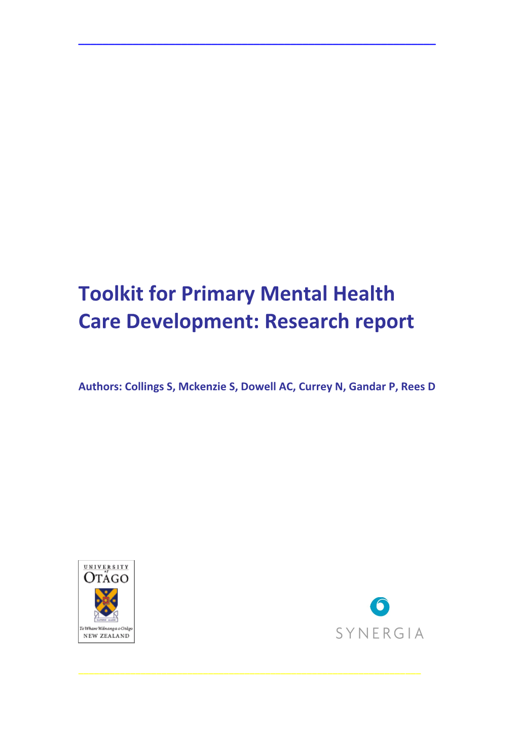 Toolkit for Primary Mental Health Care Development: Research Report