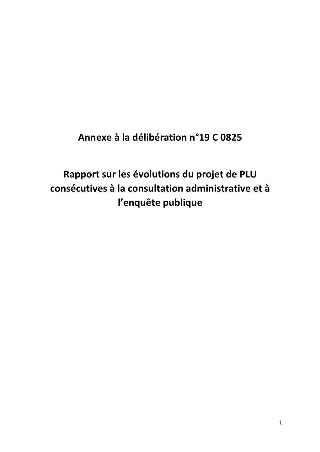 Annexe À La Délibération N°19 C 0825 Rapport Sur Les Évolutions Du Projet