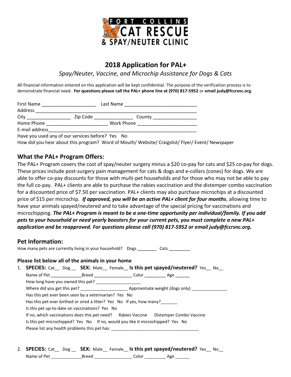 2018 Application for PAL+