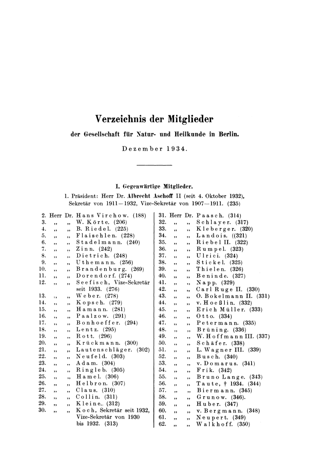 Verzeichnis Der Mitglieder Der Gesellschaft Fiir Xatur- Und Heilkunde in Berlin