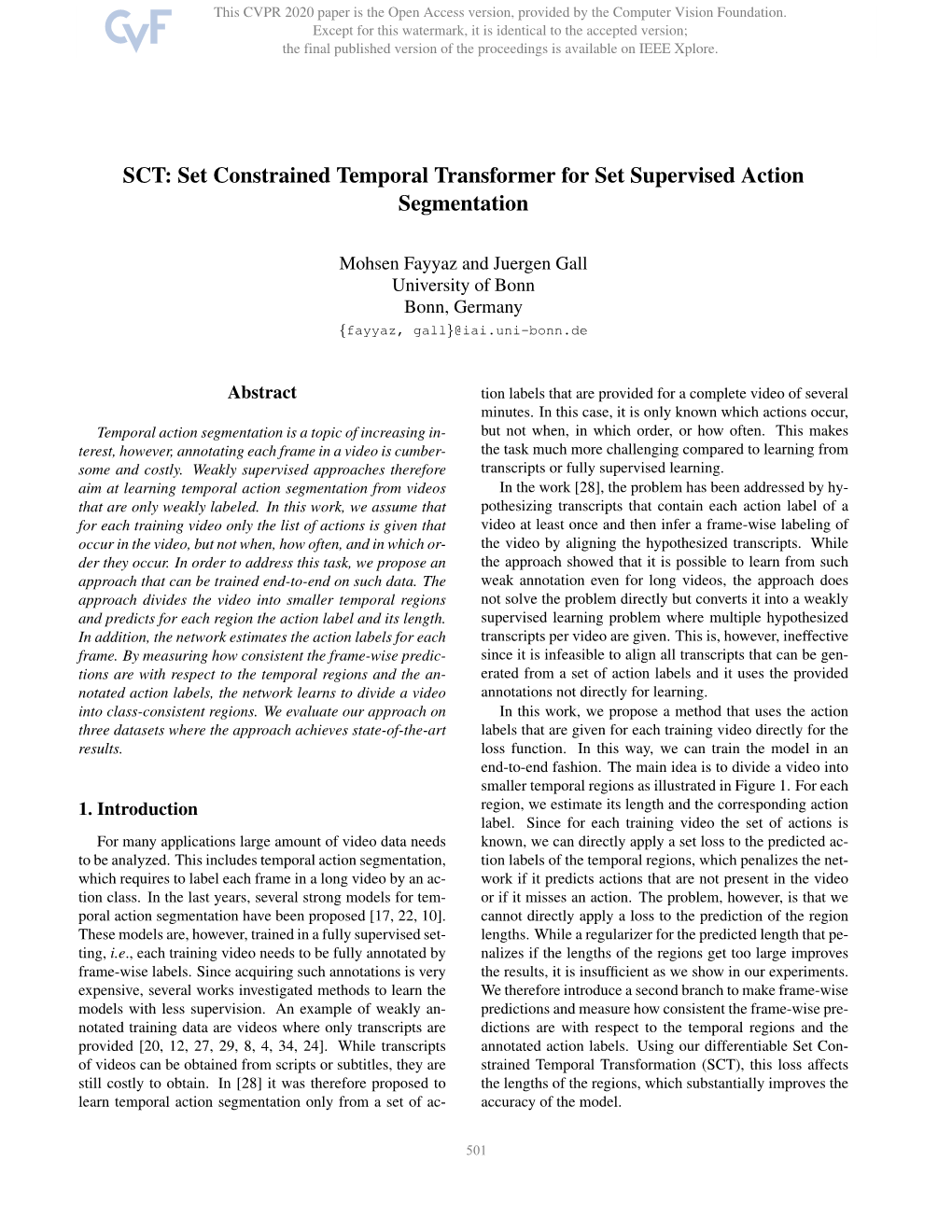 SCT: Set Constrained Temporal Transformer for Set Supervised Action Segmentation