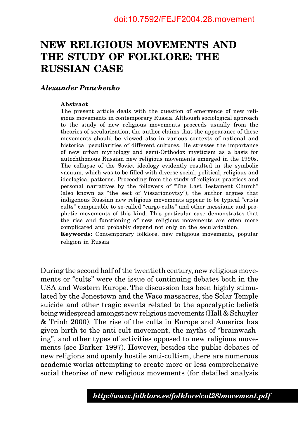 New Religious Movements and the Study of Folklore: the Russian Case