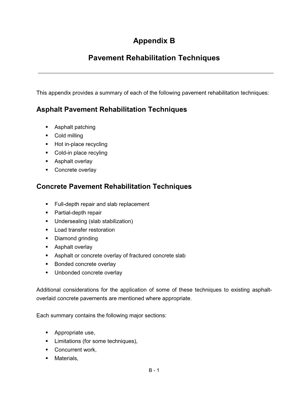 Appendix B Pavement Rehabilitation Techniques