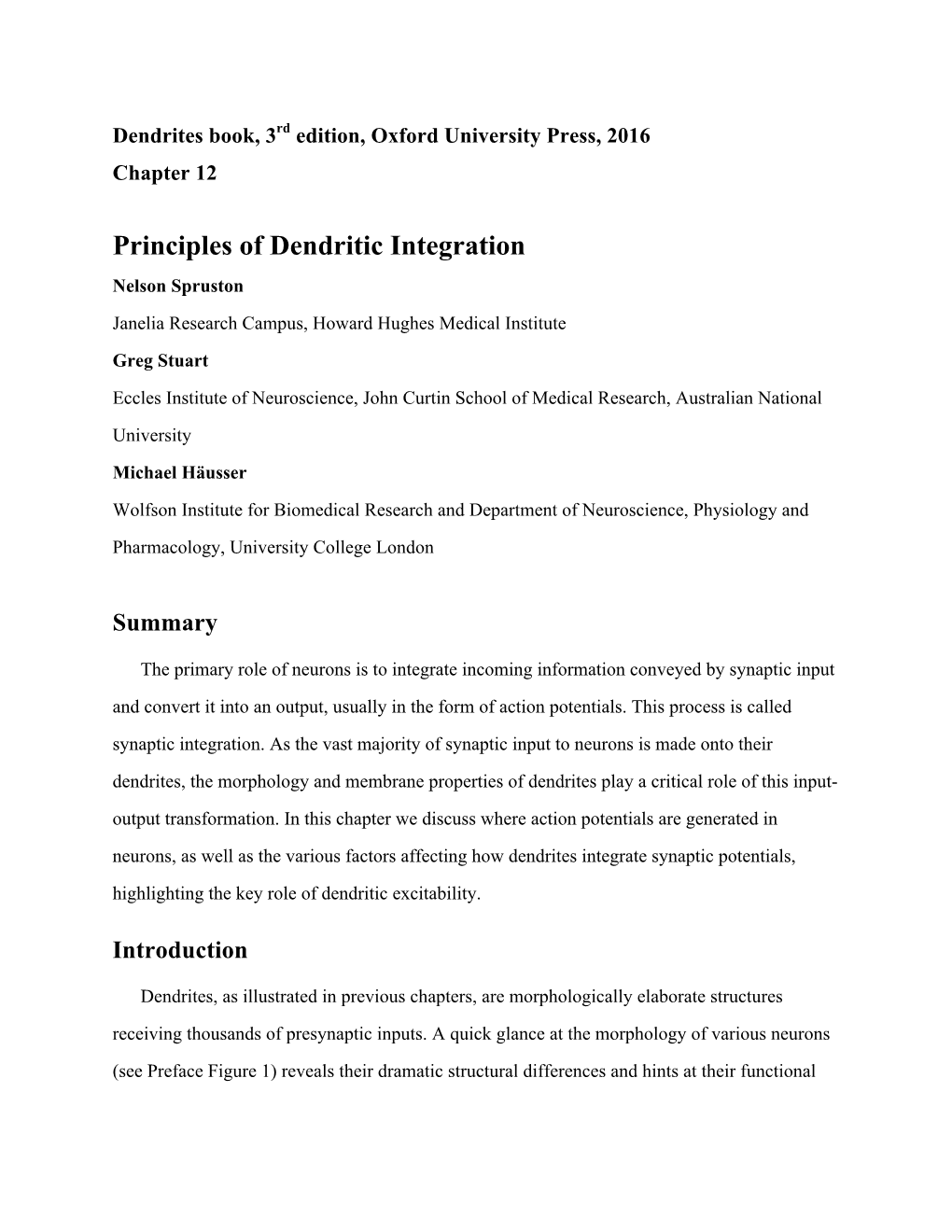 Principles of Dendritic Integration