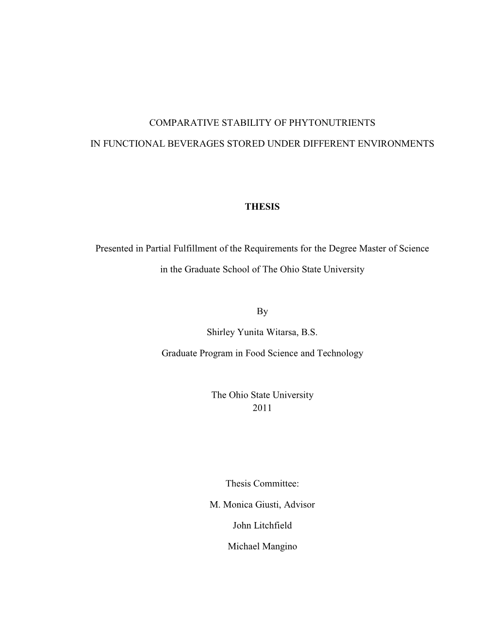 Comparative Stability of Phytonutrients In