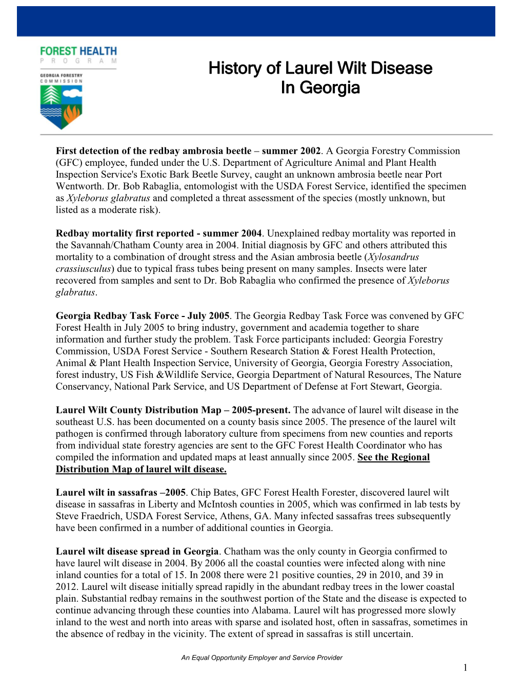 Laurel Wilt Disease History in Georgia