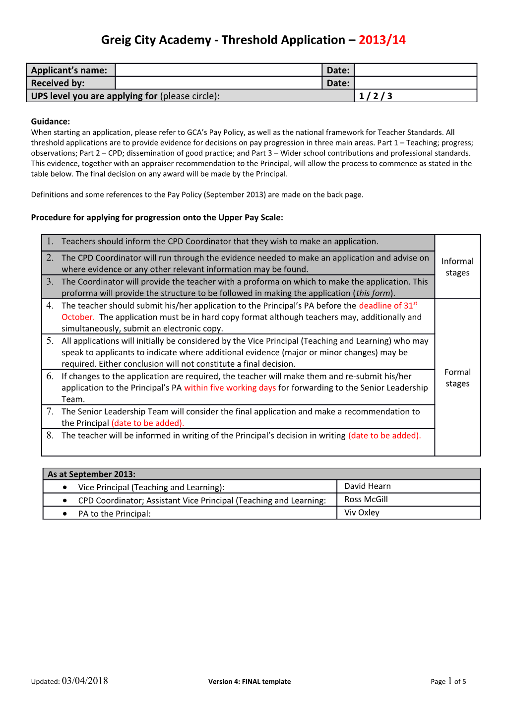 Greig City Academy - Threshold Application 2013/14