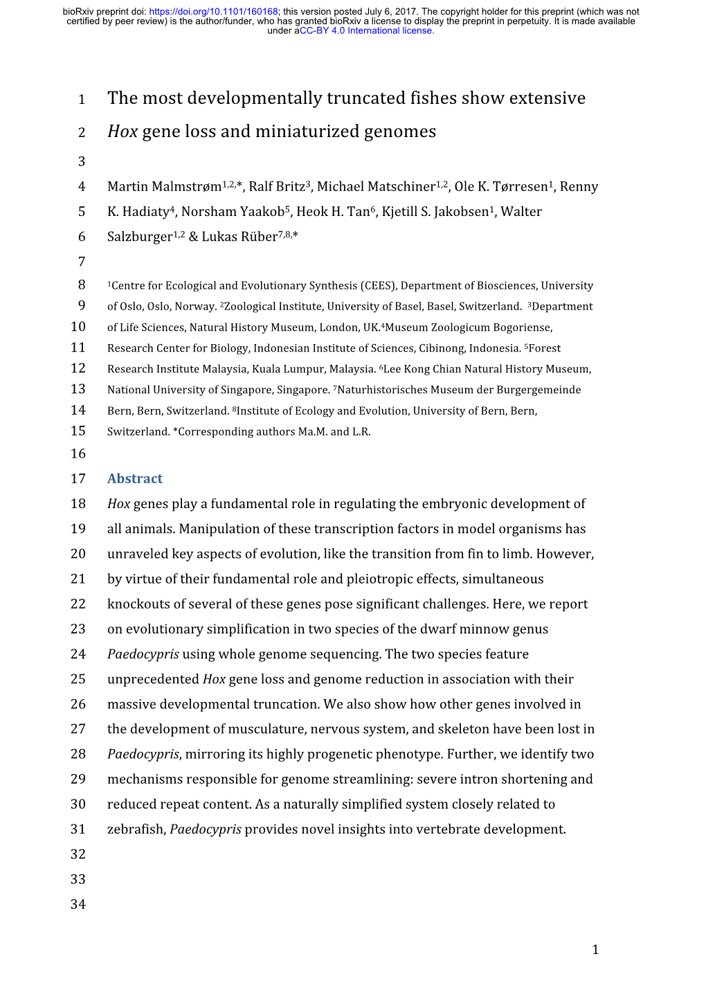 The Most Developmentally Truncated Fishes Show Extensive Hox Gene