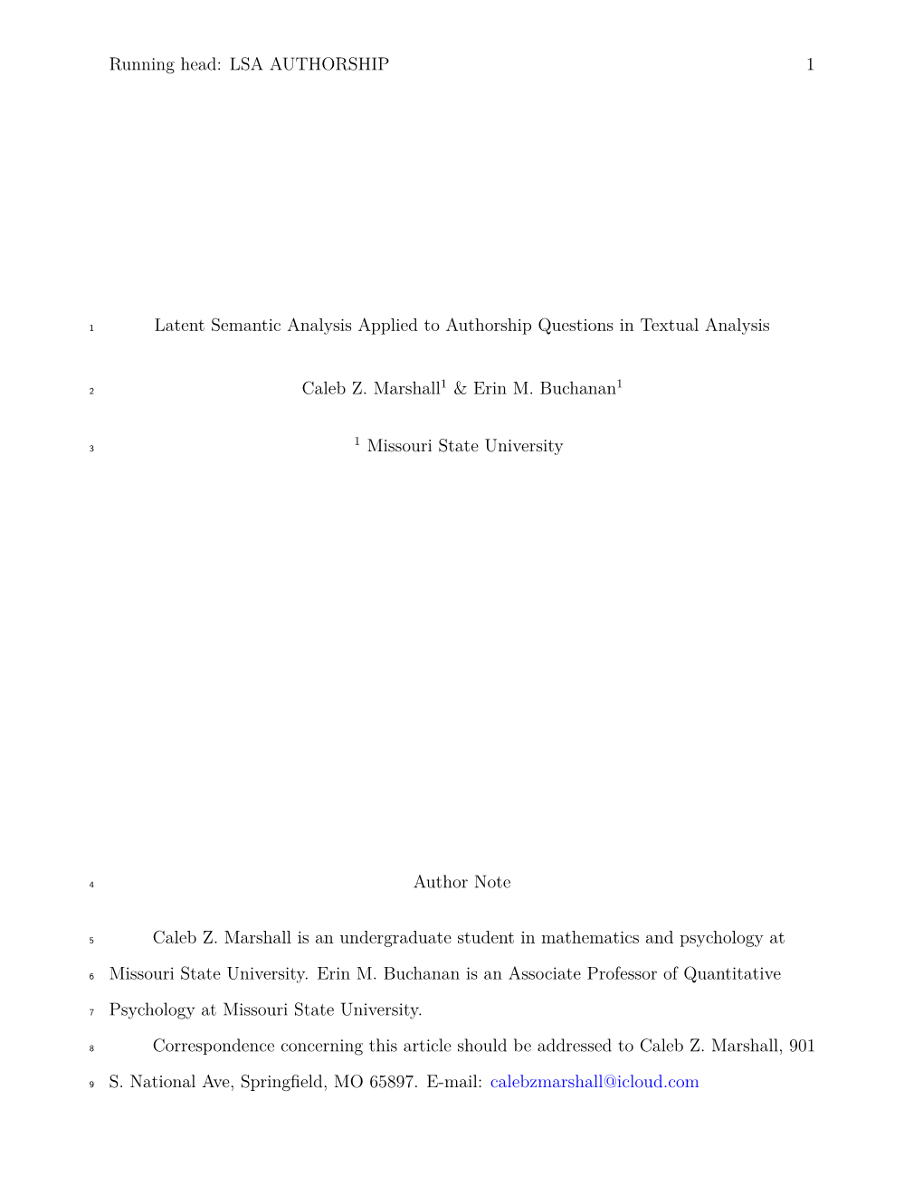 Latent Semantic Analysis Applied to Authorship Questions in Textual Analysis