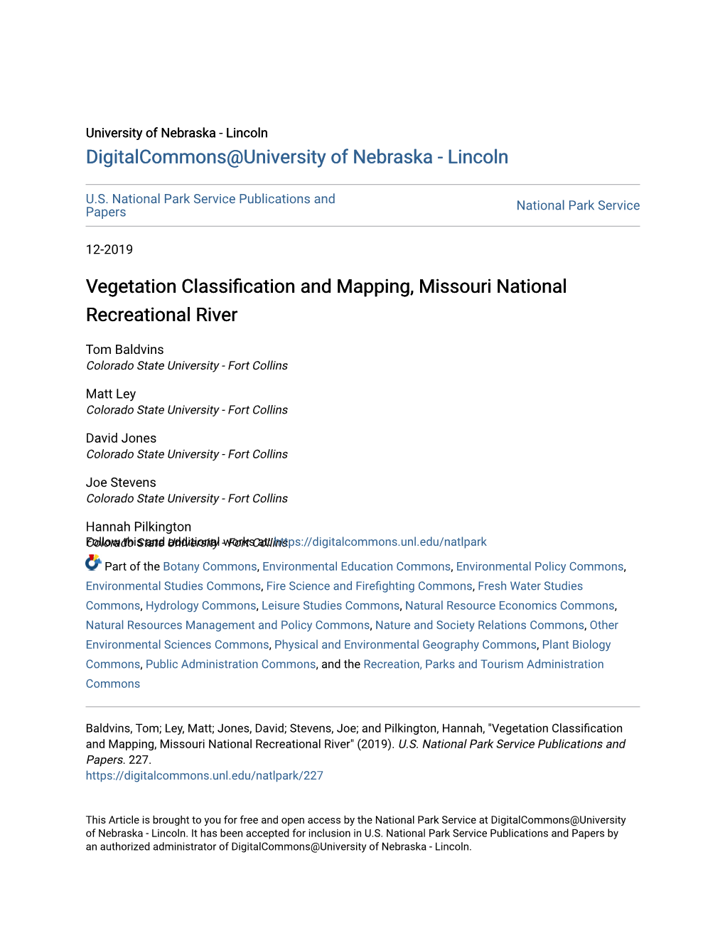 Vegetation Classification and Mapping, Missouri National Recreational River