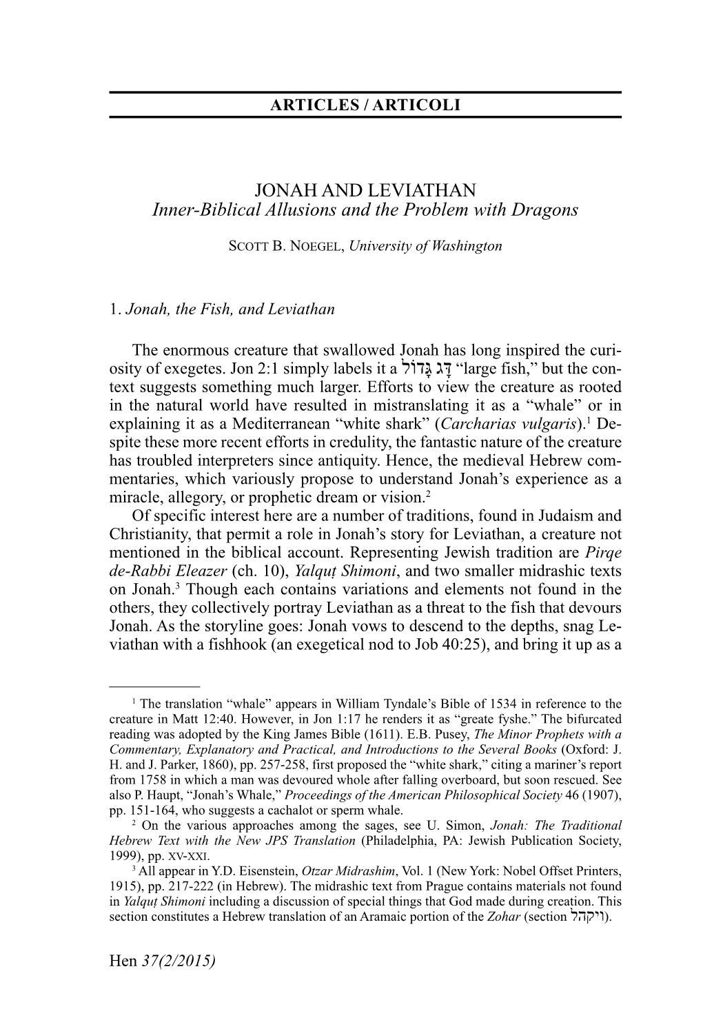 JONAH and LEVIATHAN Inner-Biblical Allusions and the Problem with Dragons