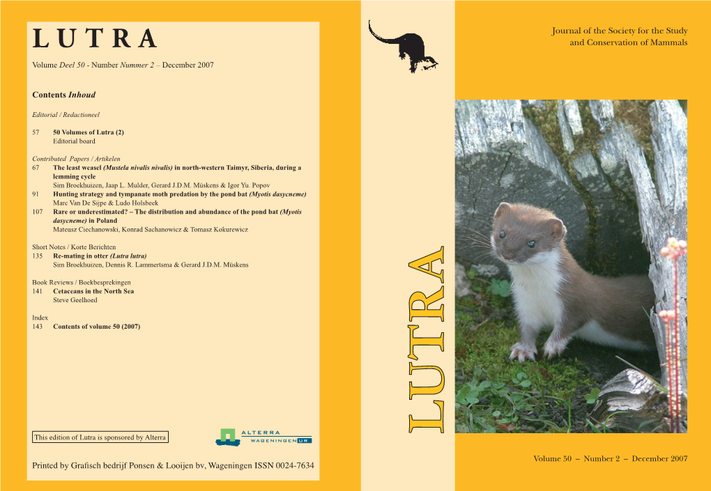 LUTRA and Conservation of Mammals Volume Deel 50 - Number Nummer 2 – December 2007