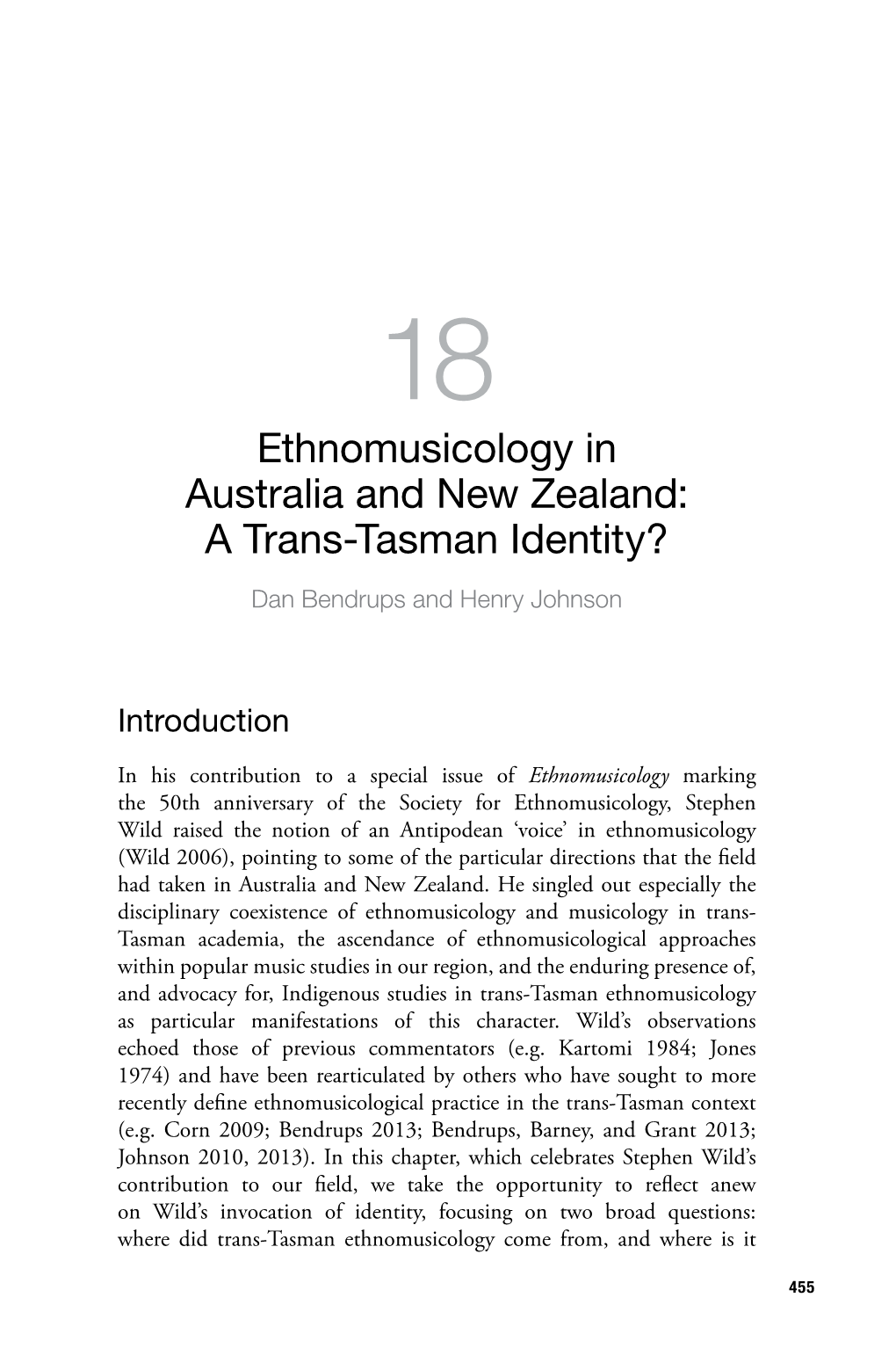 Ethnomusicology in Australia and New Zealand: a Trans‑Tasman Identity? Dan Bendrups and Henry Johnson