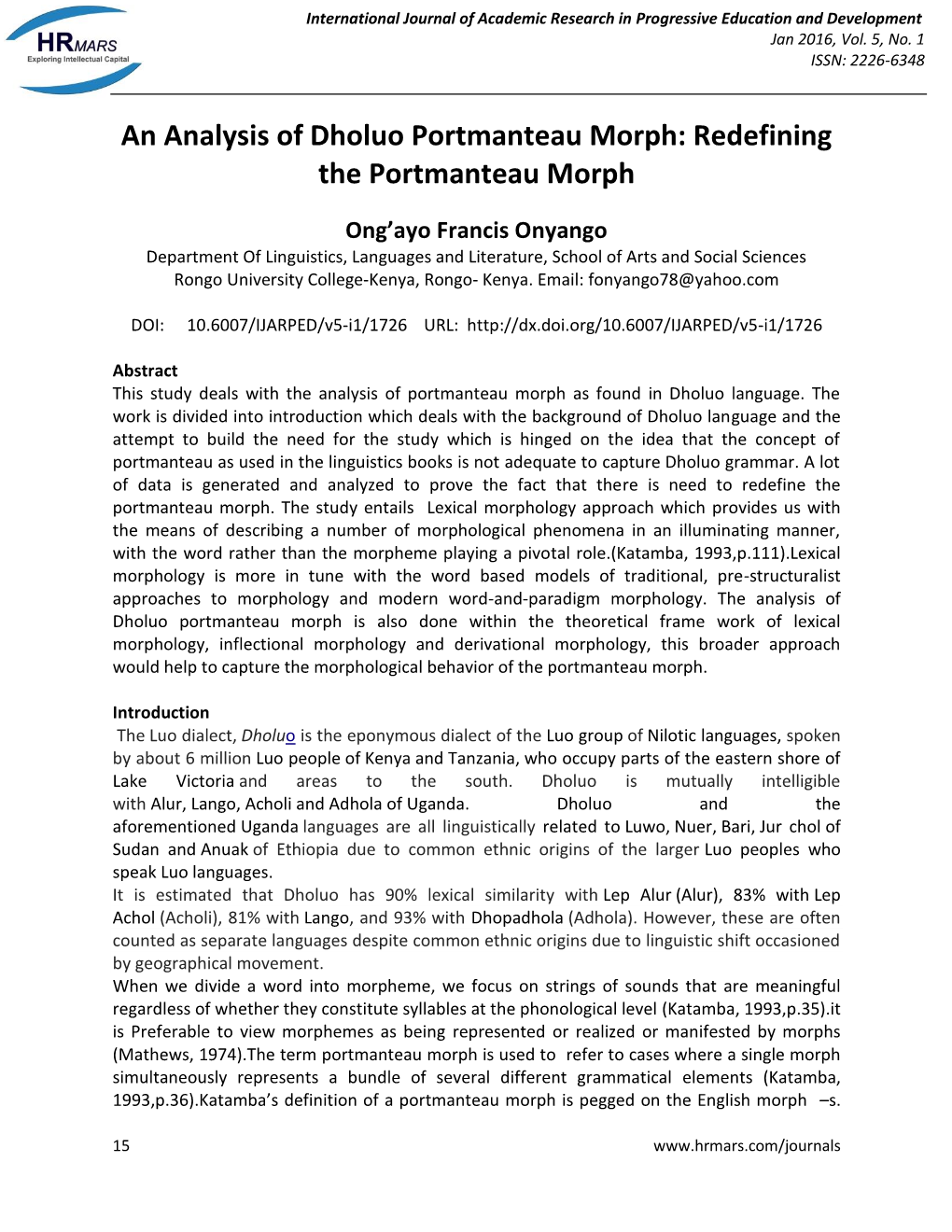 An Analysis of Dholuo Portmanteau Morph: Redefining the Portmanteau Morph