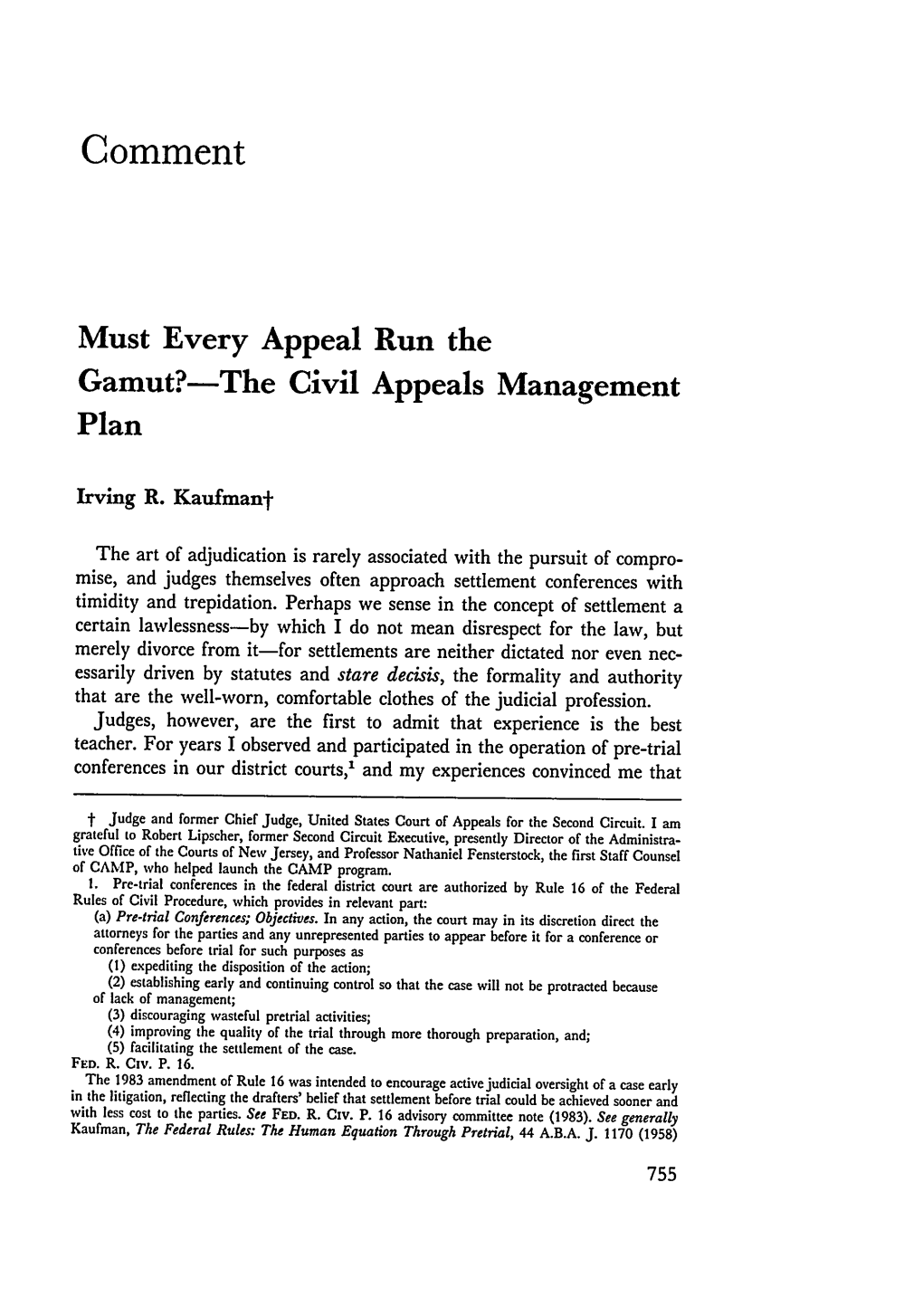 The Civil Appeals Management Plan