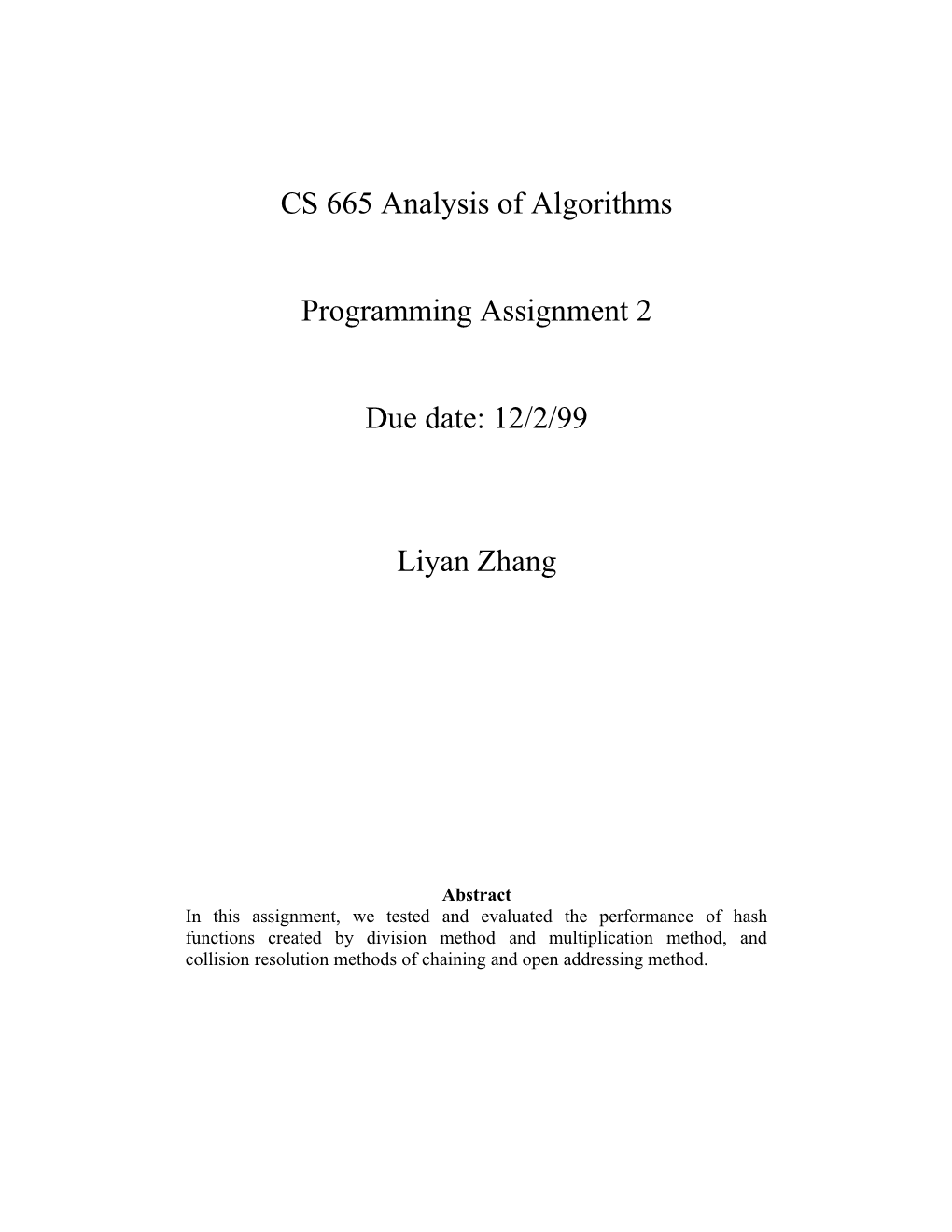 CS 665 Analysis of Algorithms