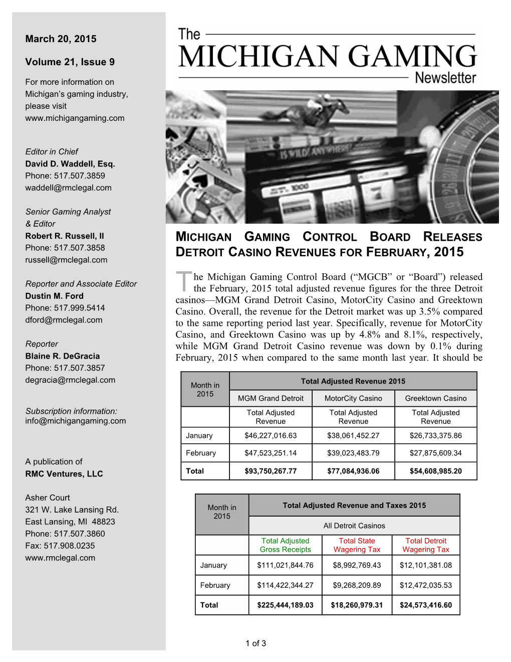 Michigan Gaming Control Board Releases Detroit