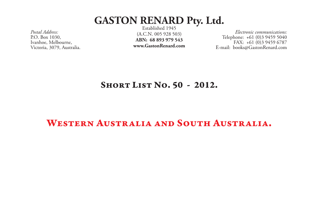GASTON RENARD Pty. Ltd. Western Australia and South Australia