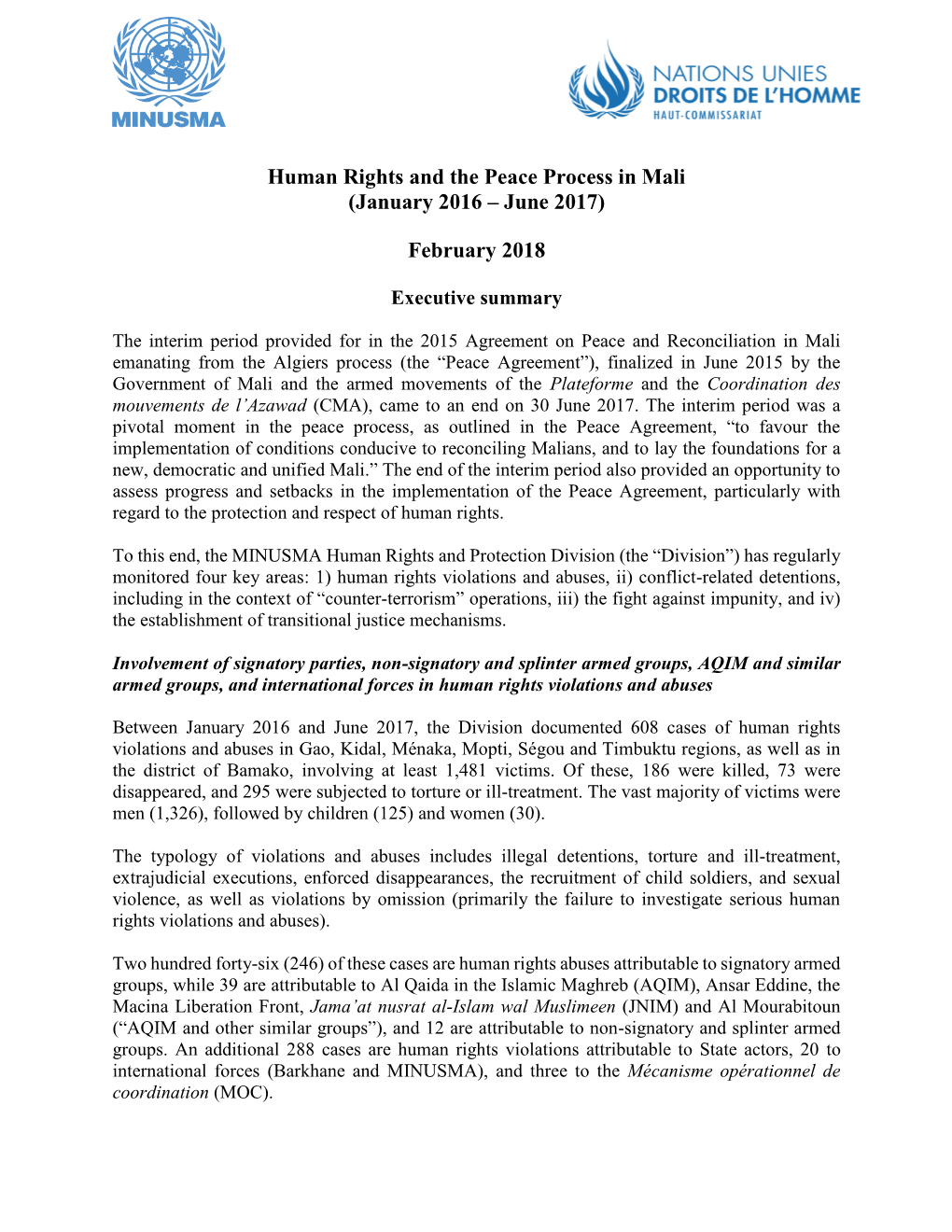 Human Rights and the Peace Process in Mali (January 2016 – June 2017)