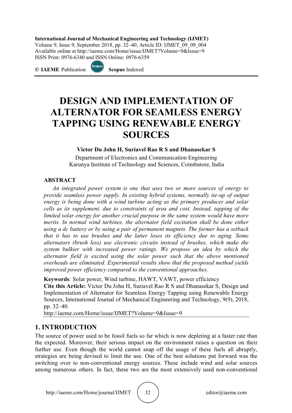 Design and Implementation of Alternator for Seamless Energy Tapping Using Renewable Energy Sources
