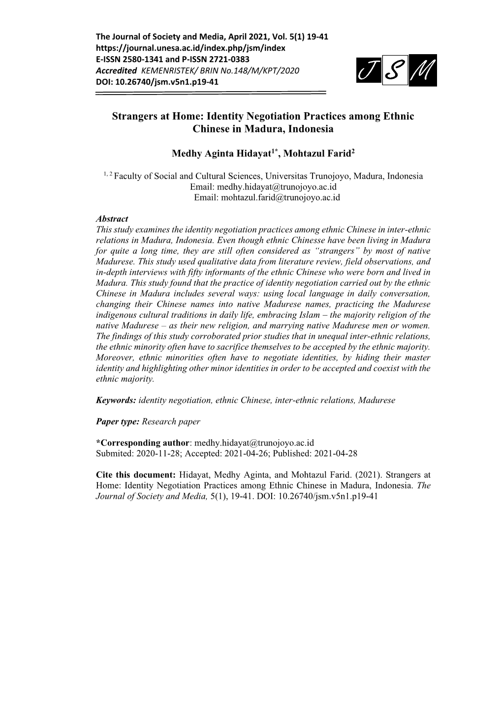 Identity Negotiation Practices Among Ethnic Chinese in Madura, Indonesia