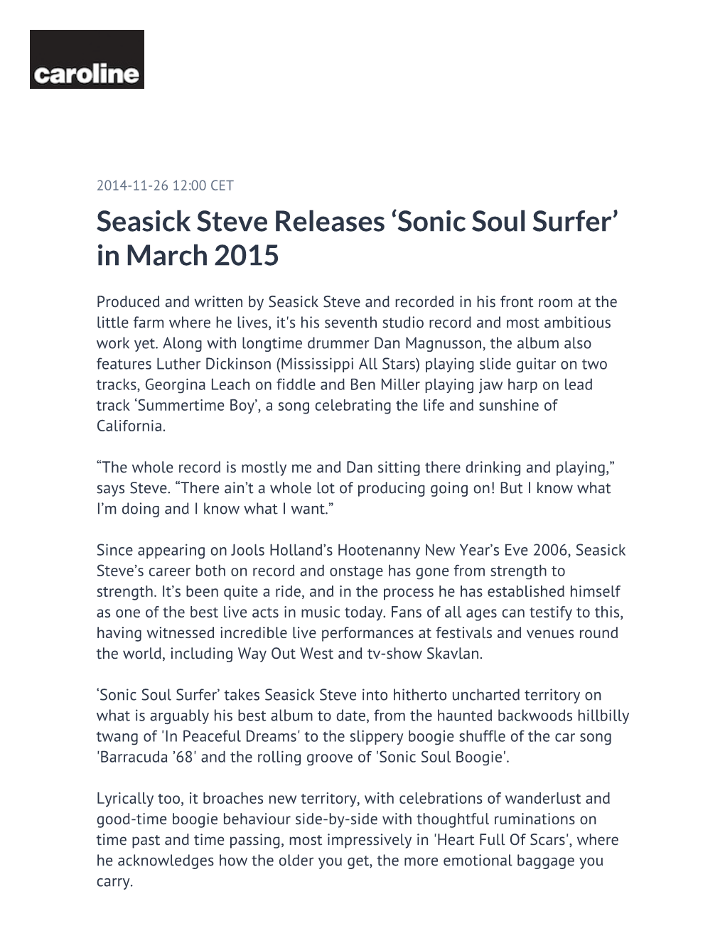 Sonic Soul Surfer’ in March 2015