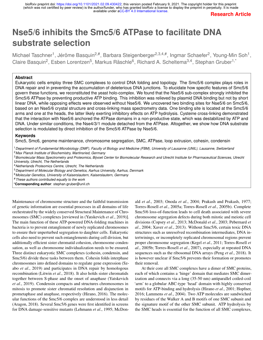 Nse5/6 Inhibits the Smc5/6 Atpase to Facilitate DNA Substrate Selection