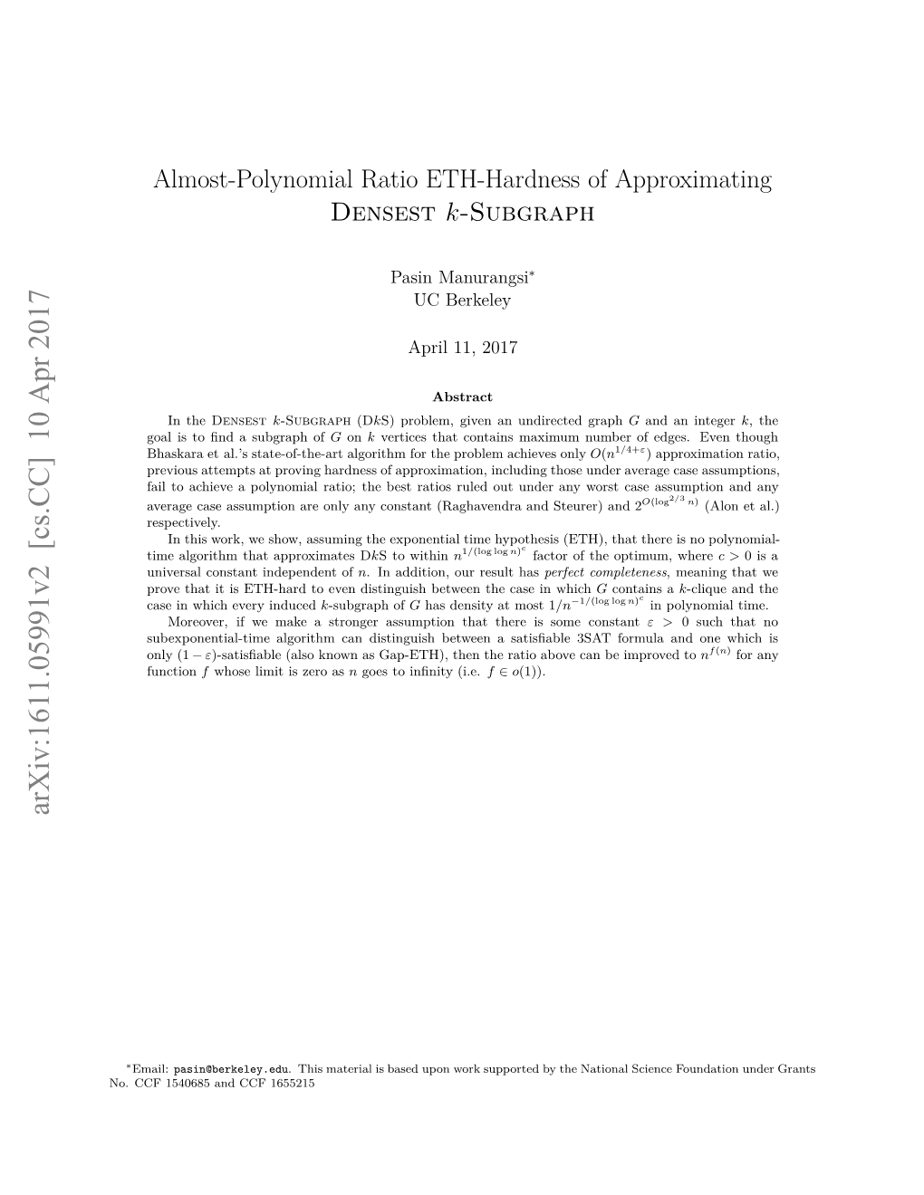 Almost-Polynomial Ratio ETH-Hardness of Approximating