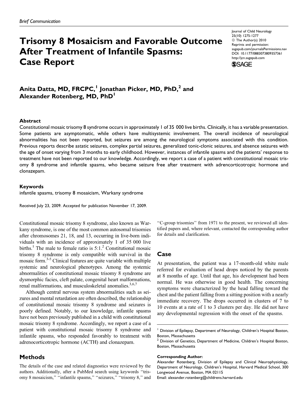 Trisomy 8 Mosaicism and Favorable Outcome After Treatment of Infantile