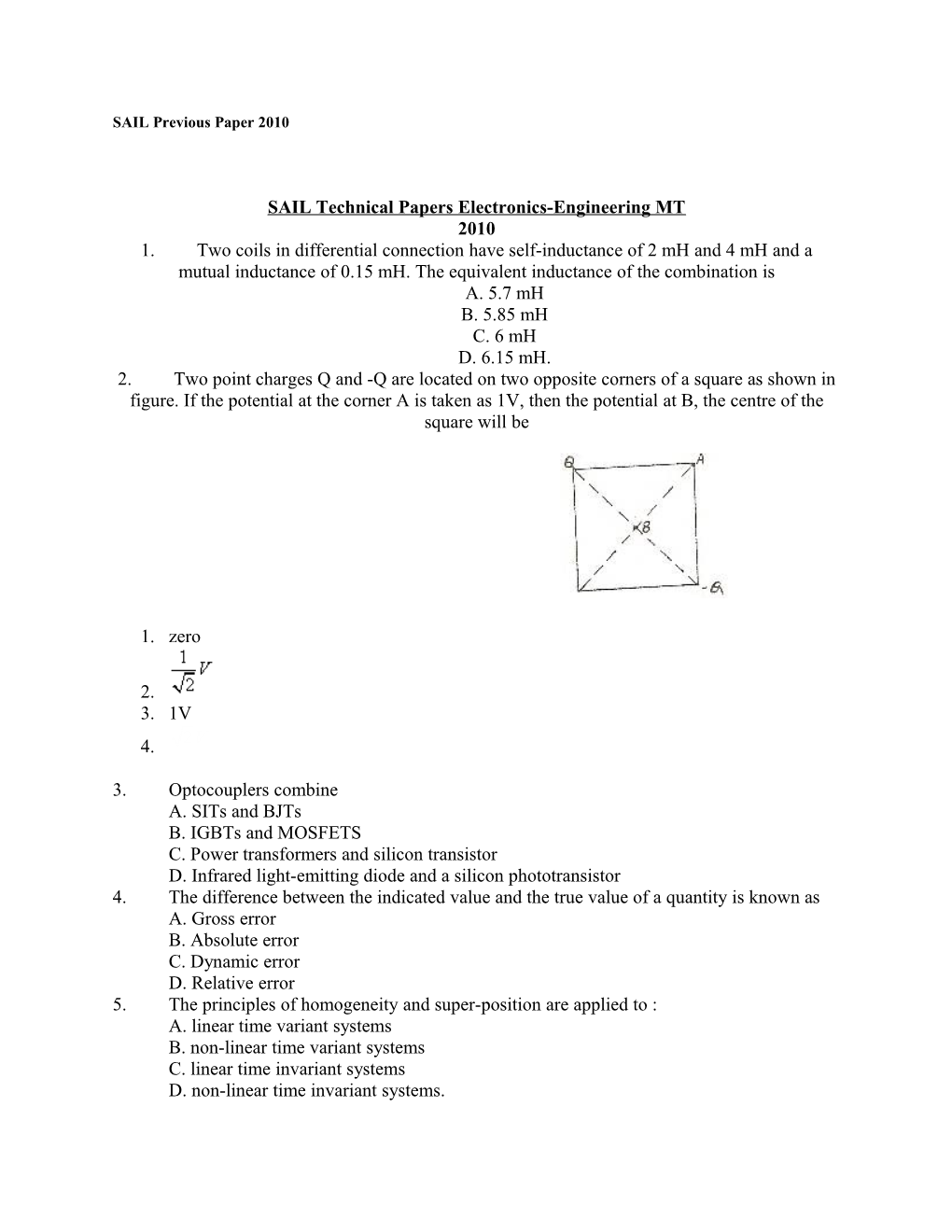 SAIL Previous Paper 2010