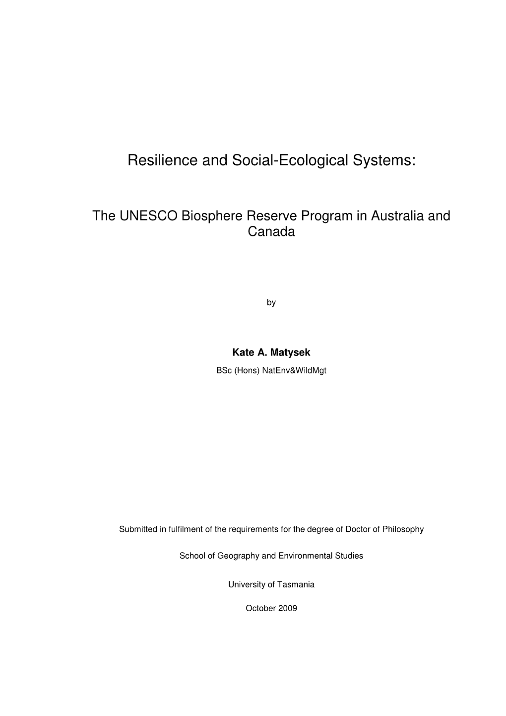 Resilience and Social-Ecological Systems