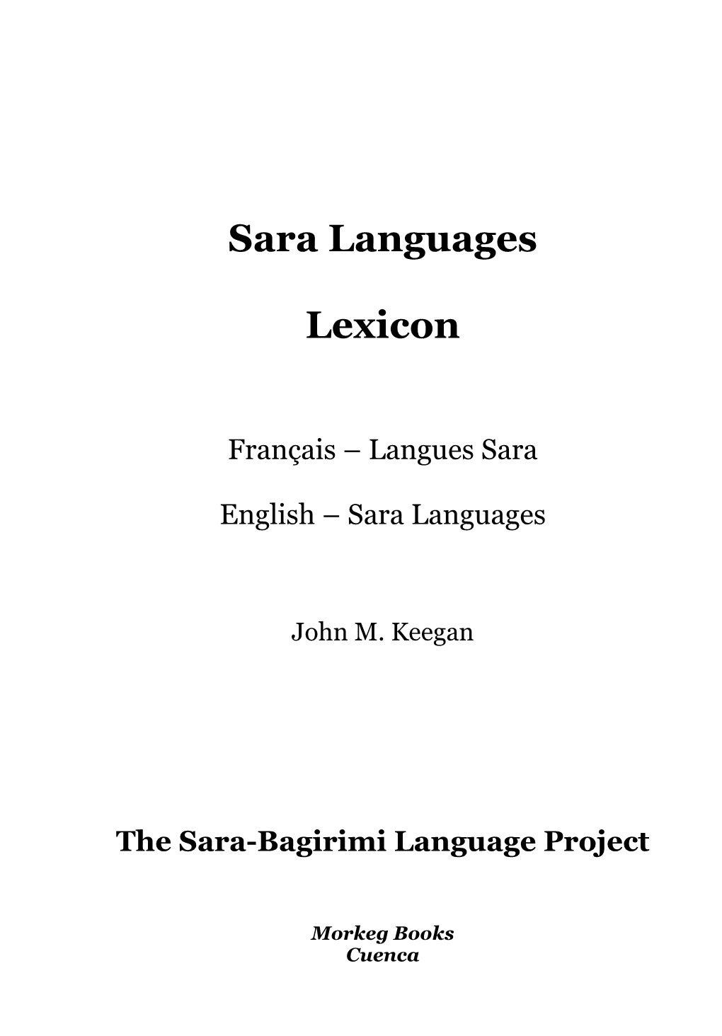 Sara Languages Lexicon and a English – Sara Languages Lexicon