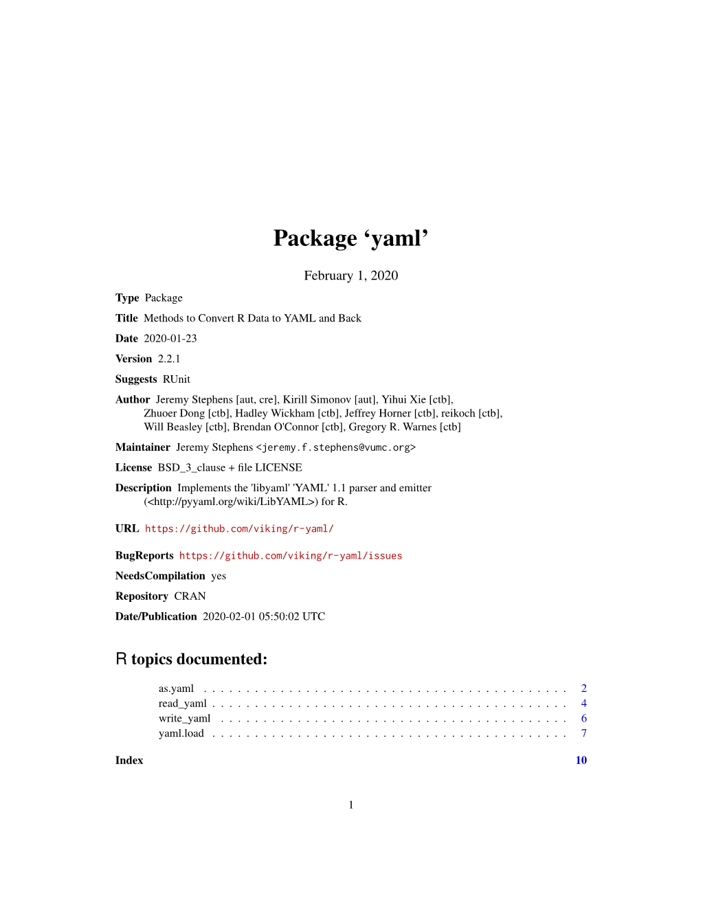 Package 'Yaml'