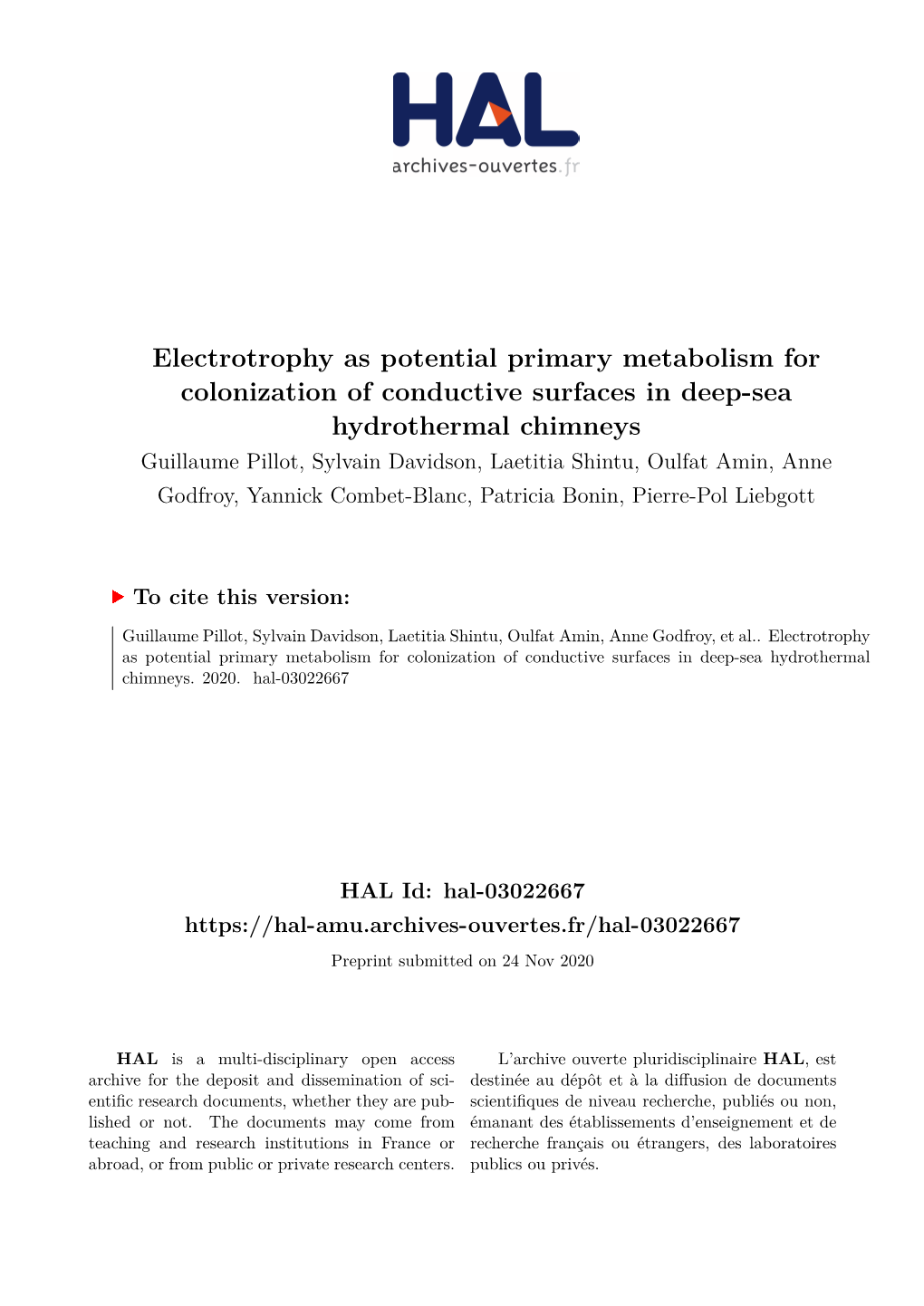Electrotrophy As Potential Primary Metabolism For