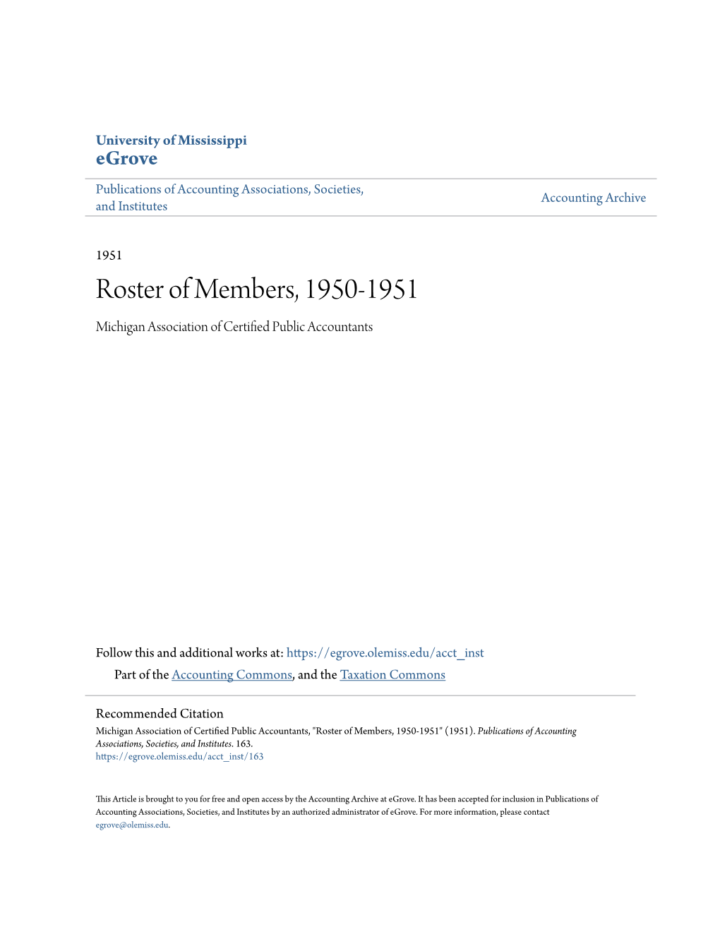 Roster of Members, 1950-1951 Michigan Association of Certified Public Accountants