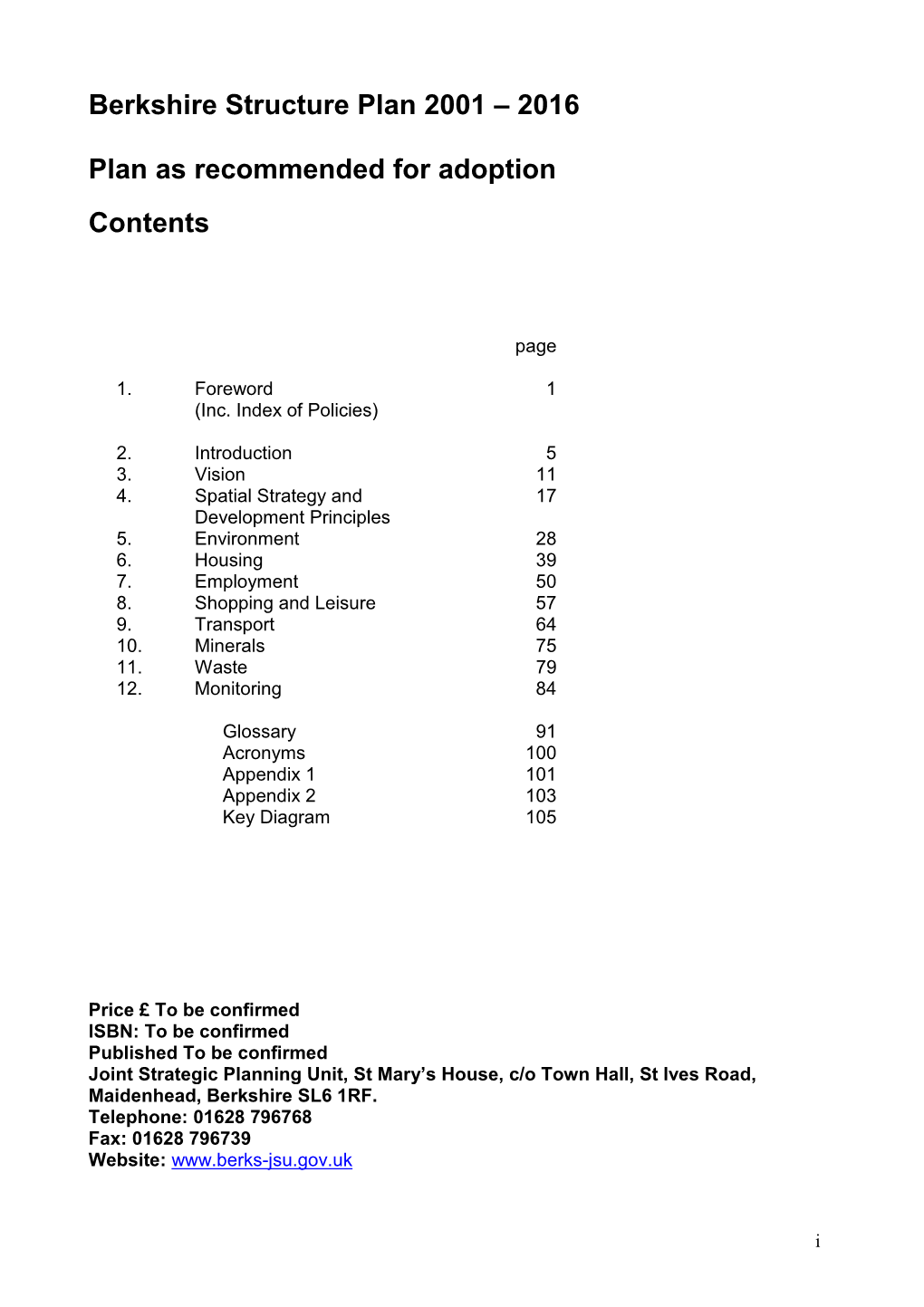 Berkshire Structure Plan 2001 – 2016