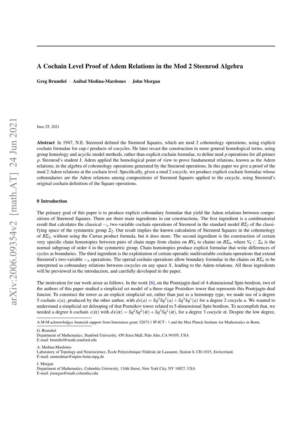 Arxiv:2006.09354V2 [Math.AT] 24 Jun 2021 H Oiainfrorwr Rs Sflos Ntewr [ Work the in Follows