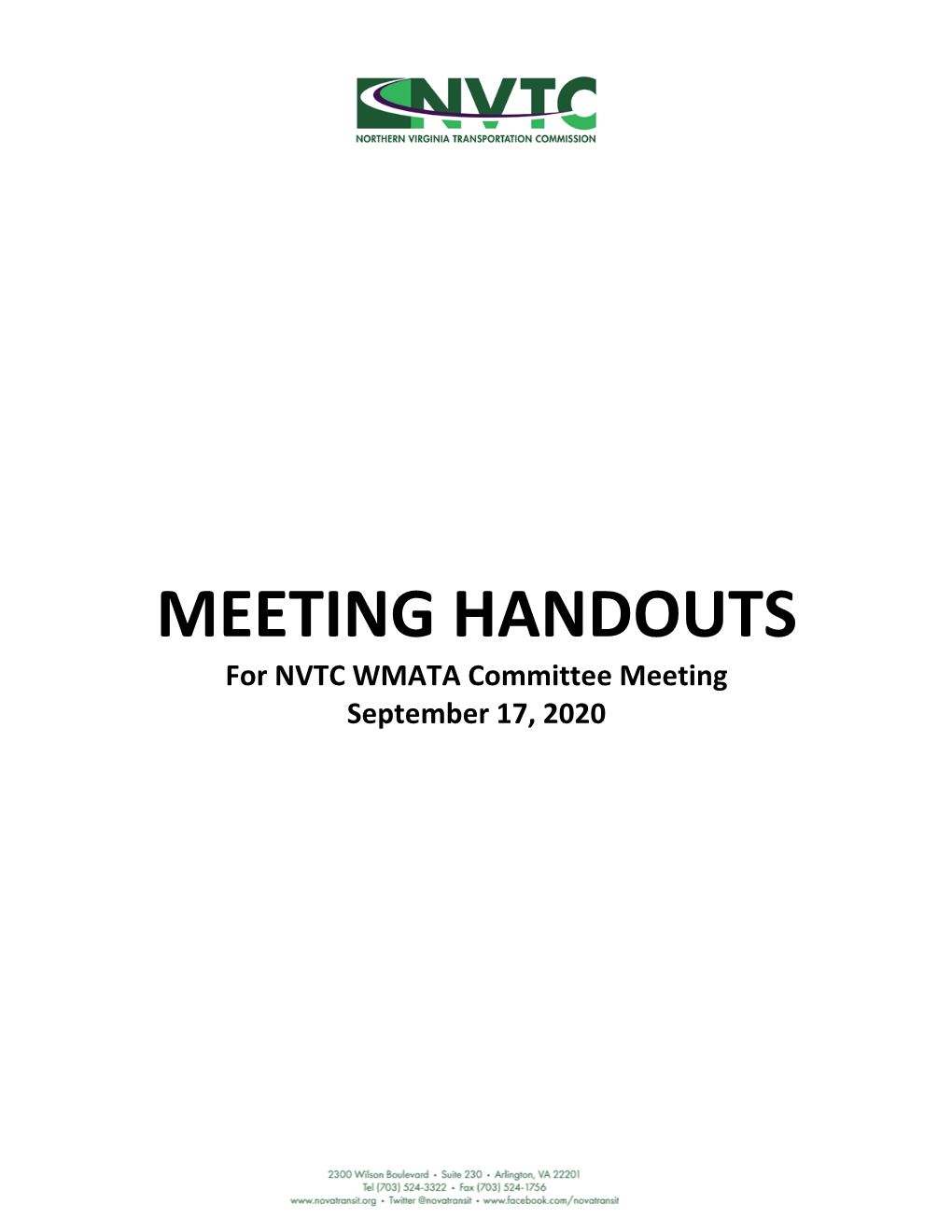 MEETING HANDOUTS for NVTC WMATA Committee Meeting September 17, 2020