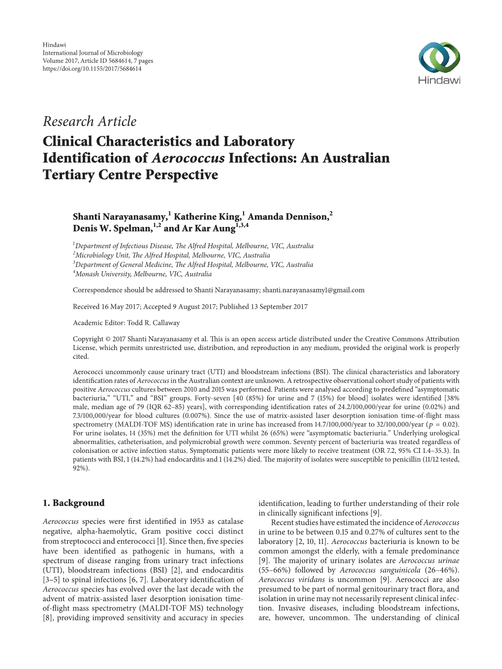 Clinical Characteristics and Laboratory Identification of Aerococcus Infections: an Australian Tertiary Centre Perspective
