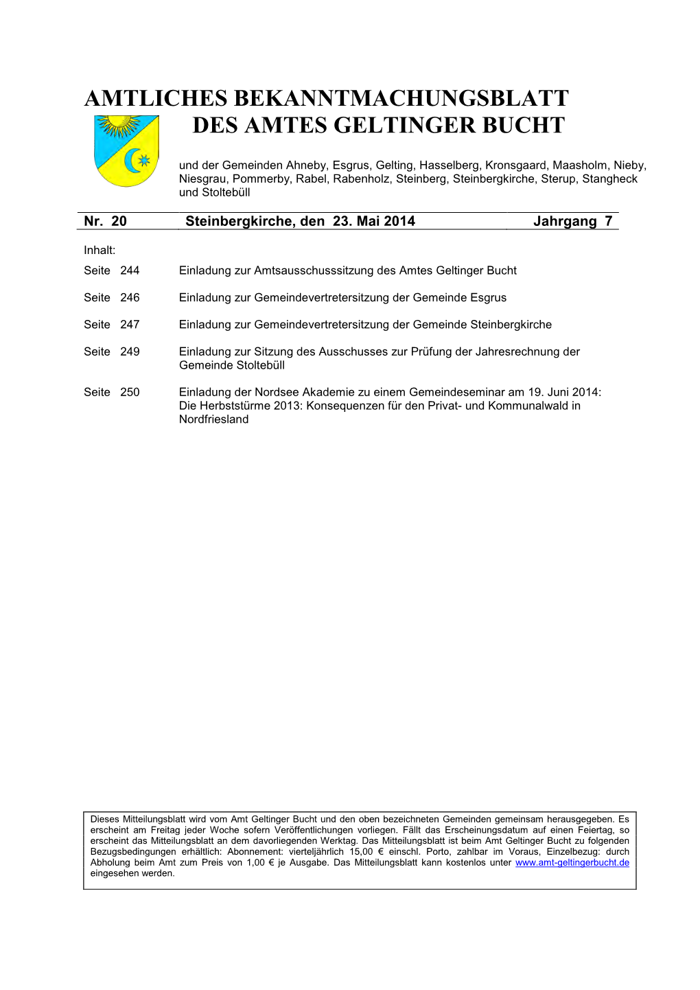 Amtliches Bekanntmachungsblatt Des Amtes Geltinger Bucht