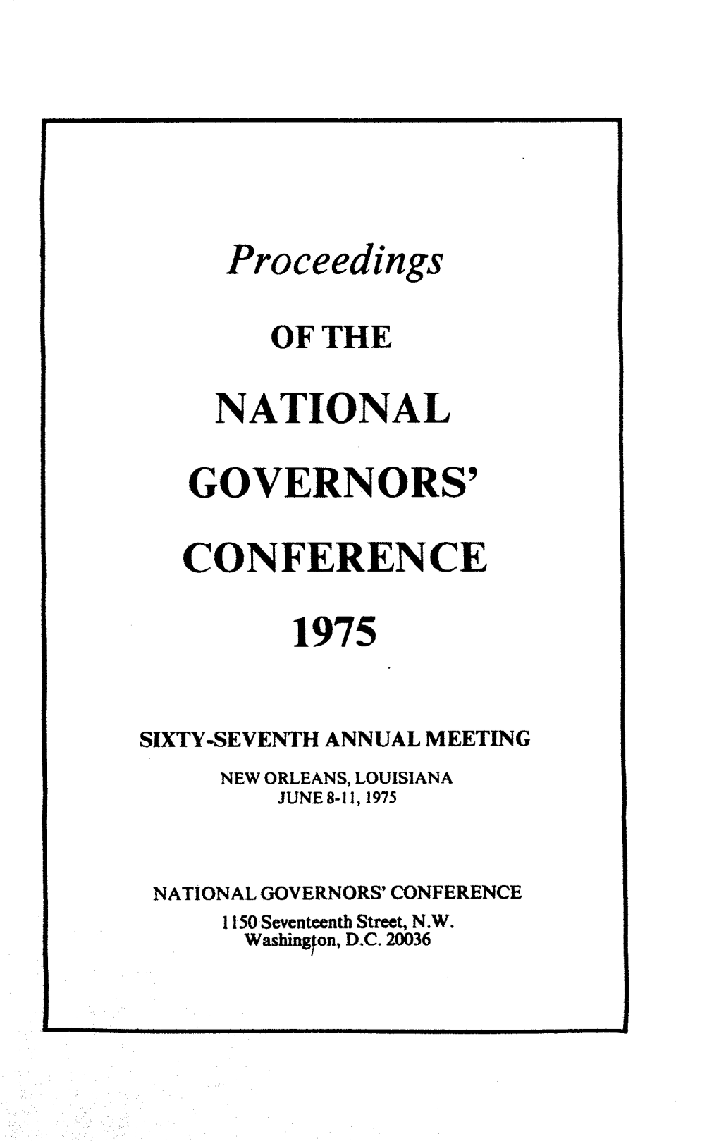 Proceedings NATIONAL GOVERNORS' CONFERENCE 1975