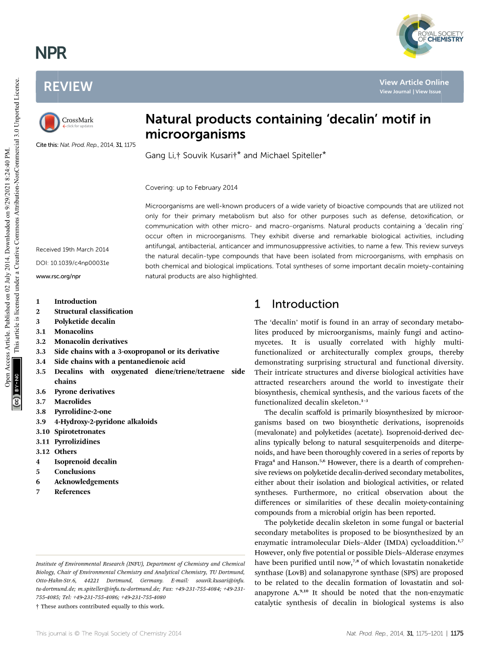 Natural Products Containing 'Decalin' Motif in Microorganisms