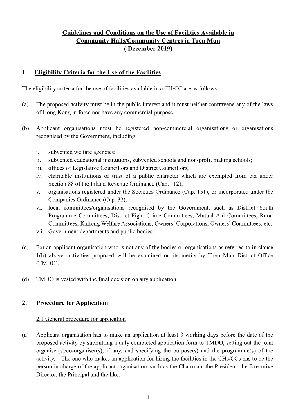 Guidelines on the Use of Facilities