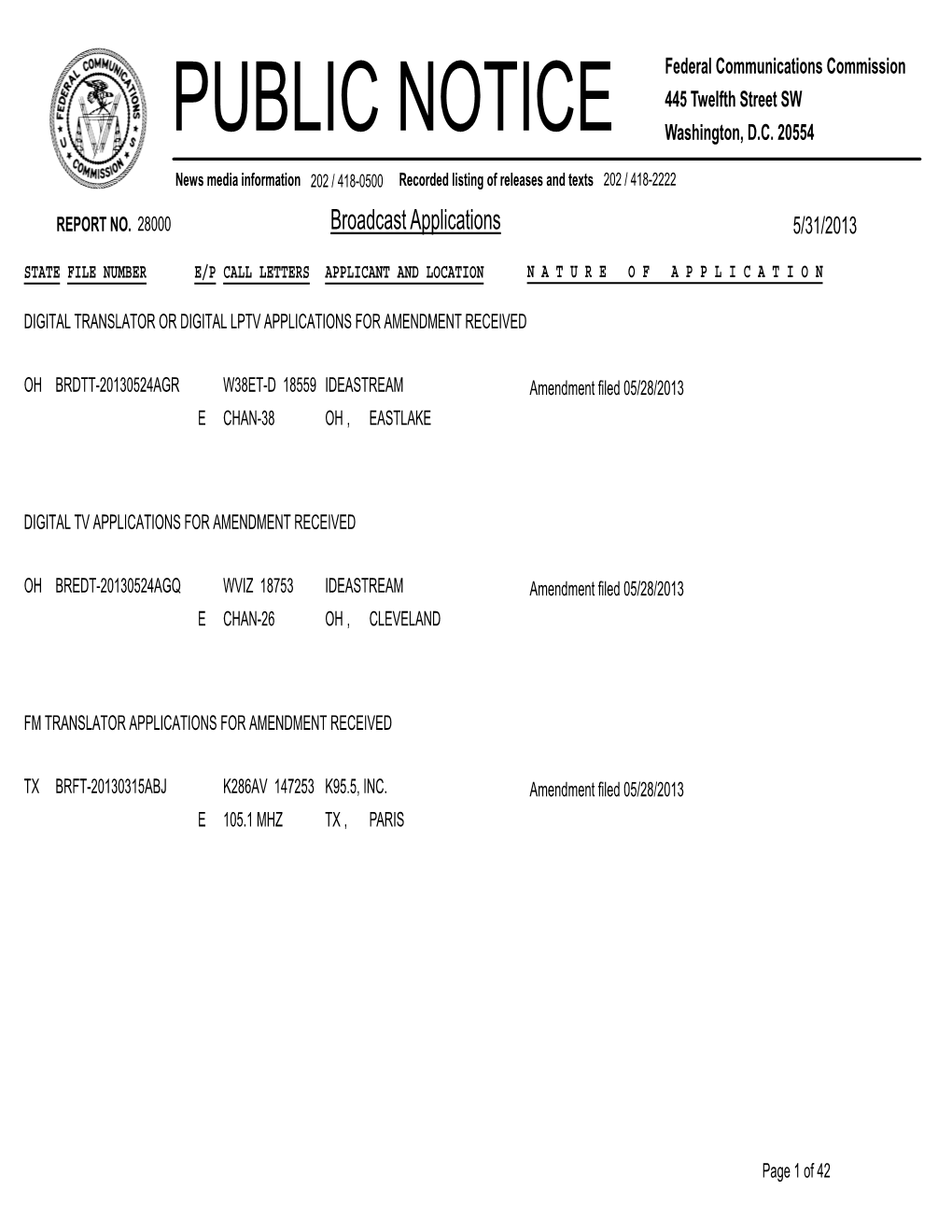 Broadcast Applications 5/31/2013