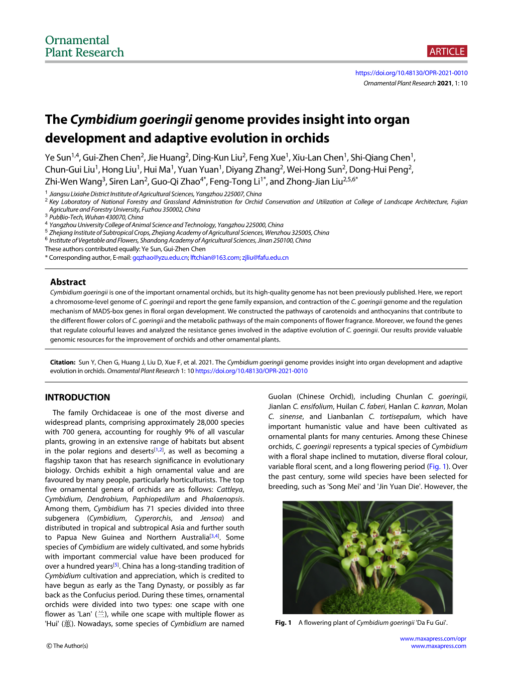 Cymbidium Goeringiigenome Provides Insight Into Organs Development