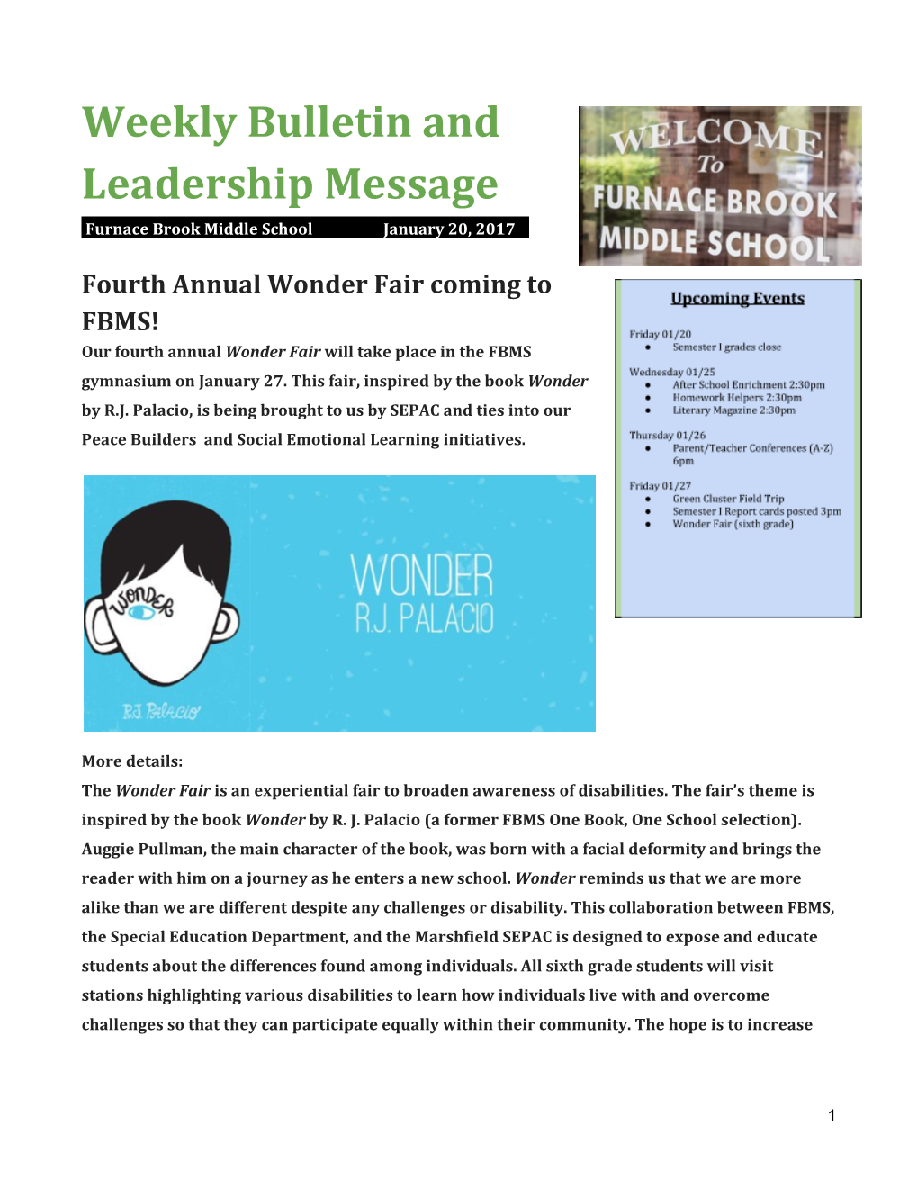 Weekly Bulletin and Leadership Message