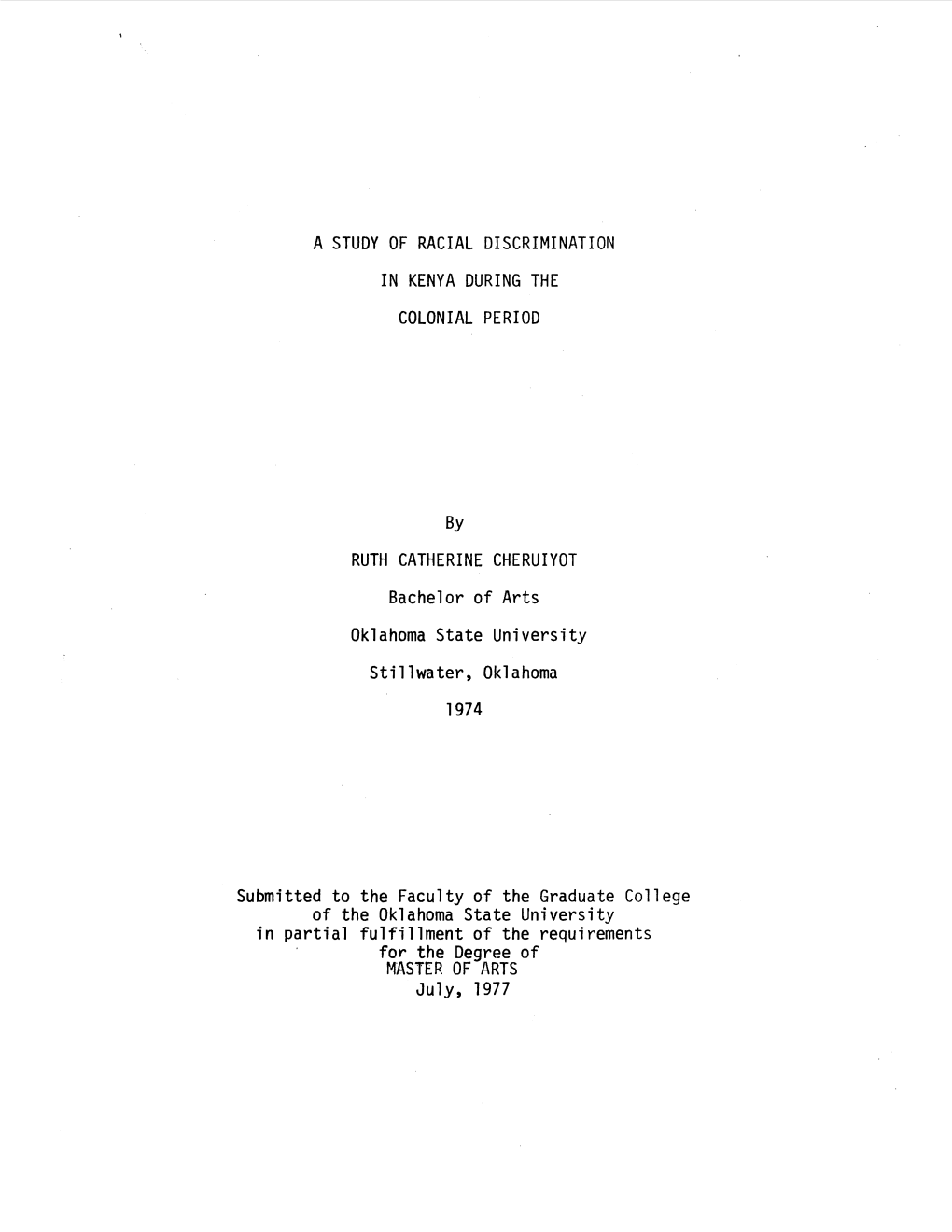 A Study of Racial Discrimination in Kenya During the Colonial Period