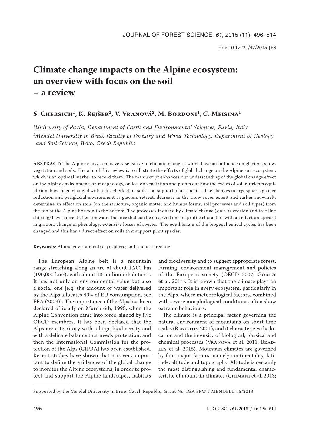 Climate Change Impacts on the Alpine Ecosystem: an Overview with Focus on the Soil – a Review