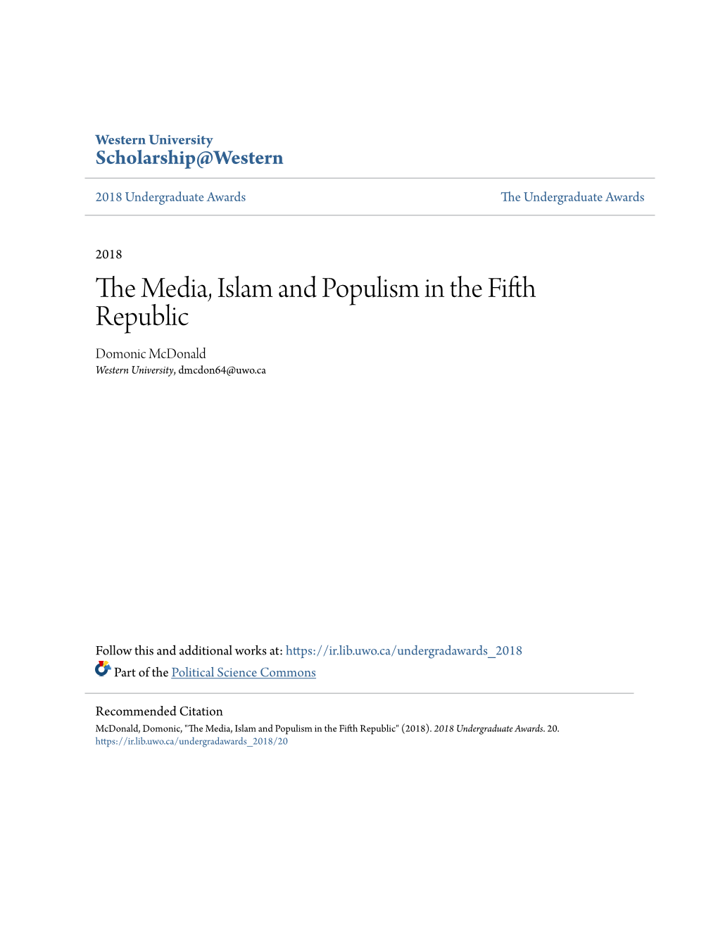 The Media, Islam and Populism in the Fifth Republic